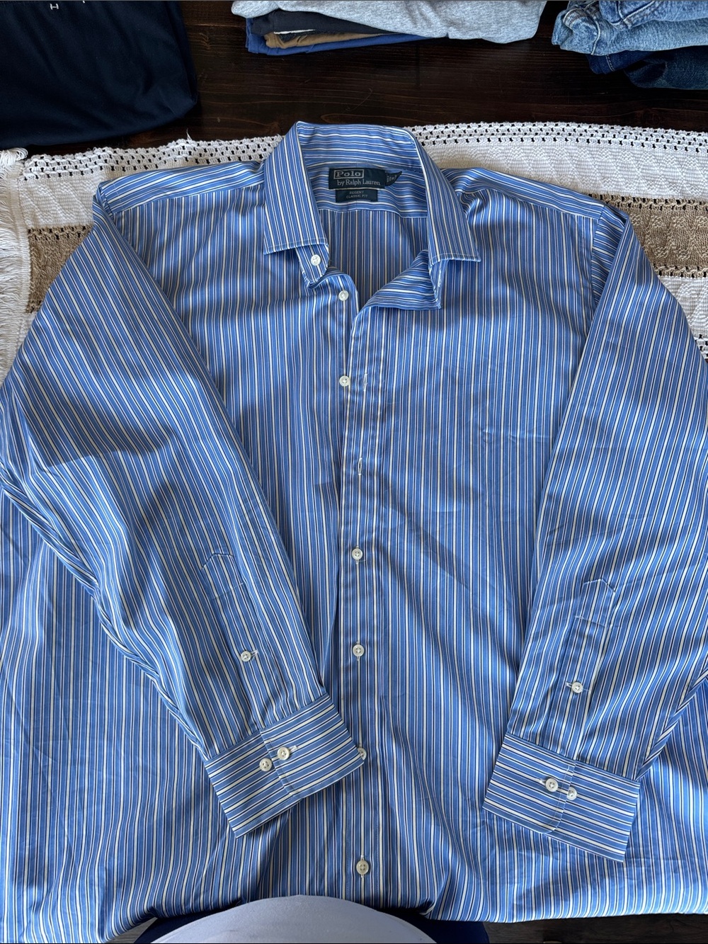 Polo by Ralph Lauren Blue and White Striped Dress Shirt